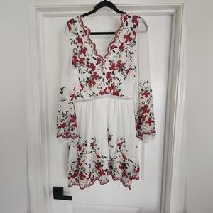 Lucy Paris Floral Embroidered White Dress (size large )
